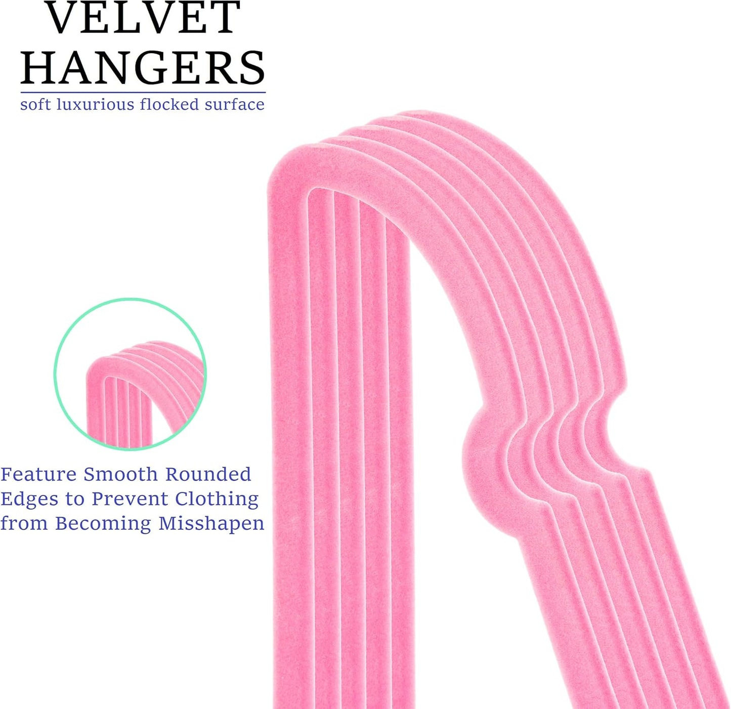 Velvet Hangers 20 Pack, 16" Non Slip Adult Hangers, Slim Clothes Hanger with 360 Degree Swivel Hook - Durable & Cute for Coats, Shirts, Dress (Pink)