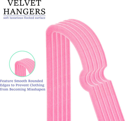 Velvet Hangers 20 Pack, 16" Non Slip Adult Hangers, Slim Clothes Hanger with 360 Degree Swivel Hook - Durable & Cute for Coats, Shirts, Dress (Pink)