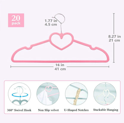 Velvet Hangers 20 Pack, 16" Non Slip Adult Hangers, Slim Clothes Hanger with 360 Degree Swivel Hook - Durable & Cute for Coats, Shirts, Dress (Pink)