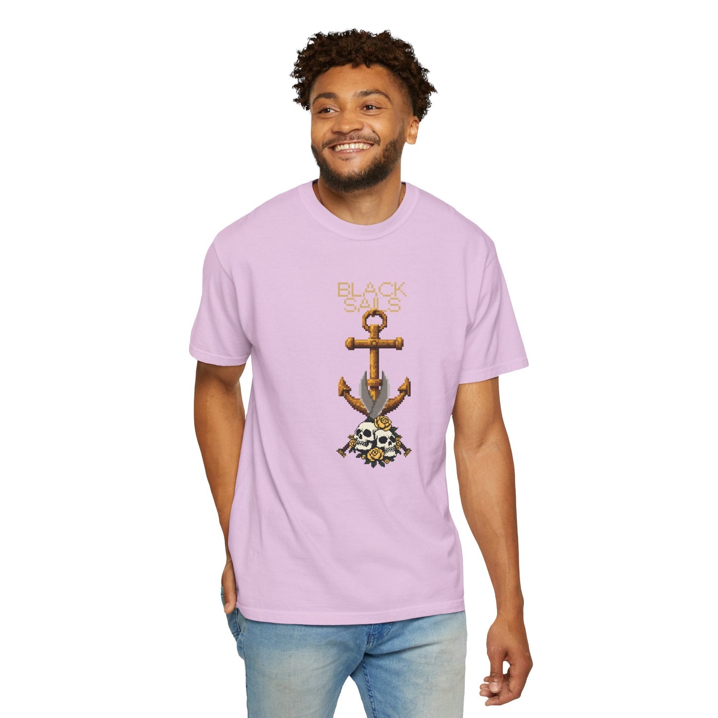 Anchor Skull Pixel Art Graphic Tee - Nautical Skull Printed Unisex T-Shirt | Comfort Colors 1717 Designed By Aprasi