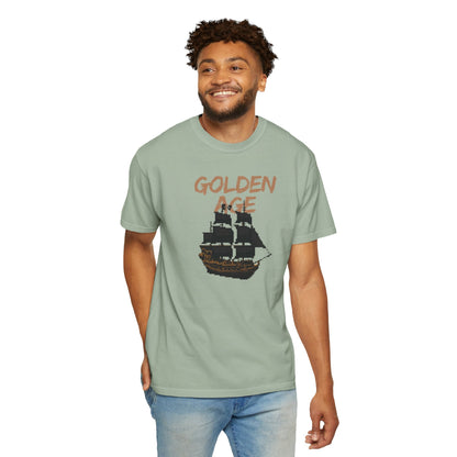 Golden Age Retro Pixel Art Pirate Ship Graphic Tee | Unisex Comfort Colors 1717  Designed By Aprasi