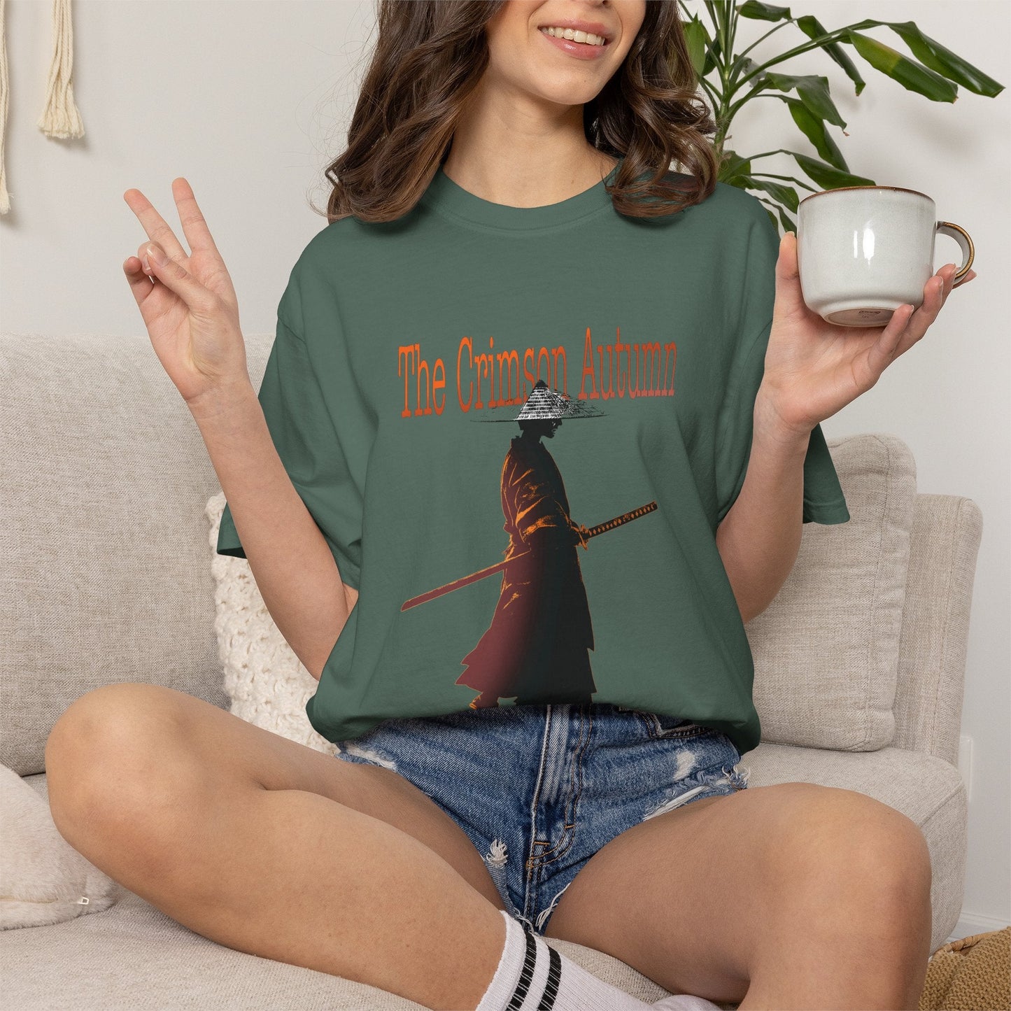 Crimson Autumn Samurai Tee | Distressed Japanese Warrior Shirt