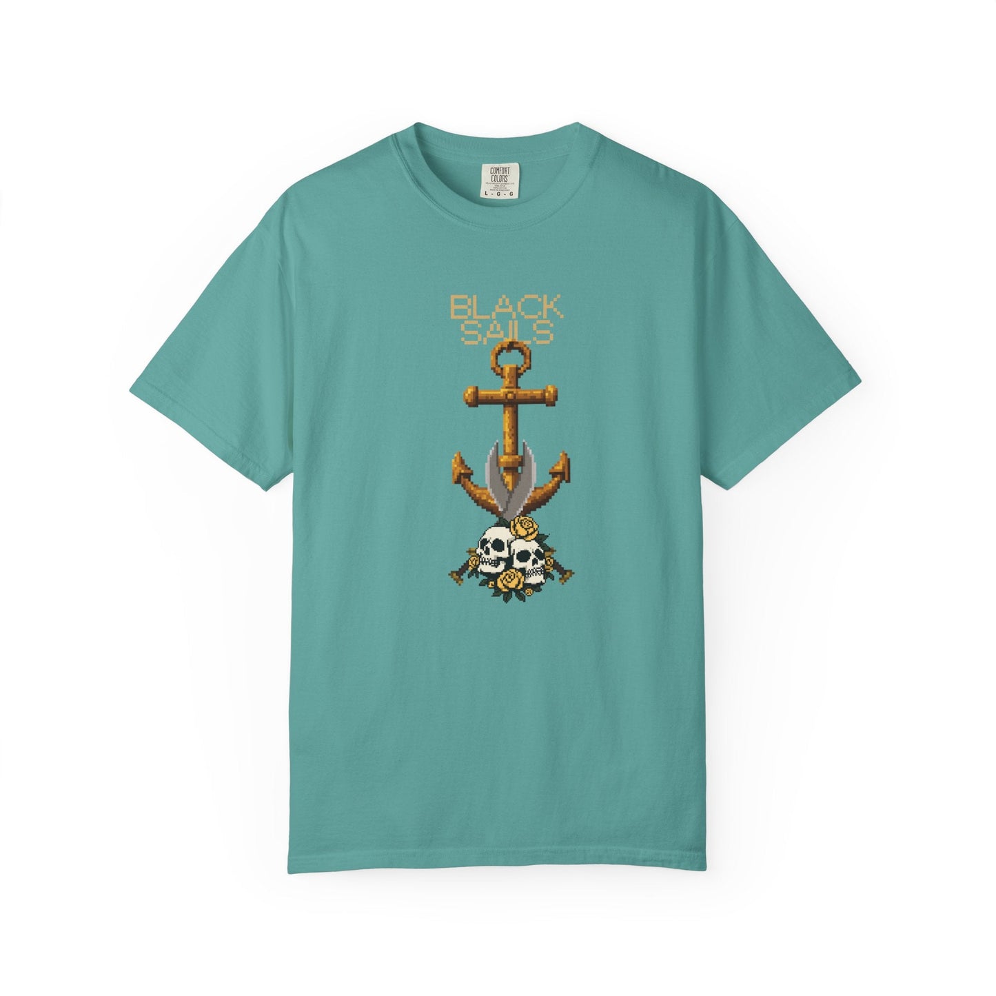 Anchor Skull Pixel Art Graphic Tee - Nautical Skull Printed Unisex T-Shirt | Comfort Colors 1717 Designed By Aprasi
