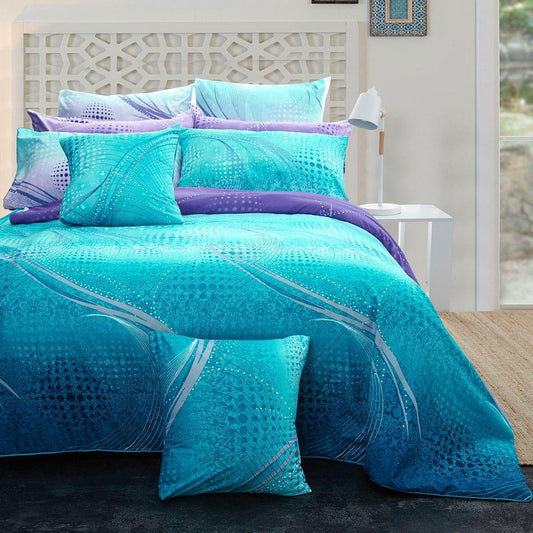 Vitara king-size quilt cover set with turquoise and purple bedding, quilt and pillows