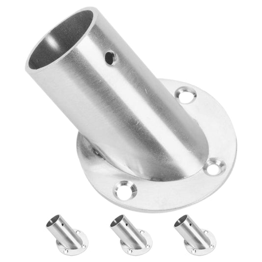 Silver angled closet rod brackets with mounting holes and screw points
