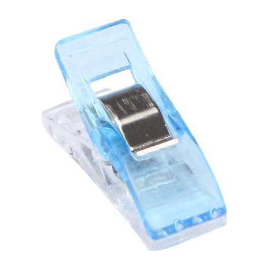 Clear plastic sewing binding clips with metal spring in blue case