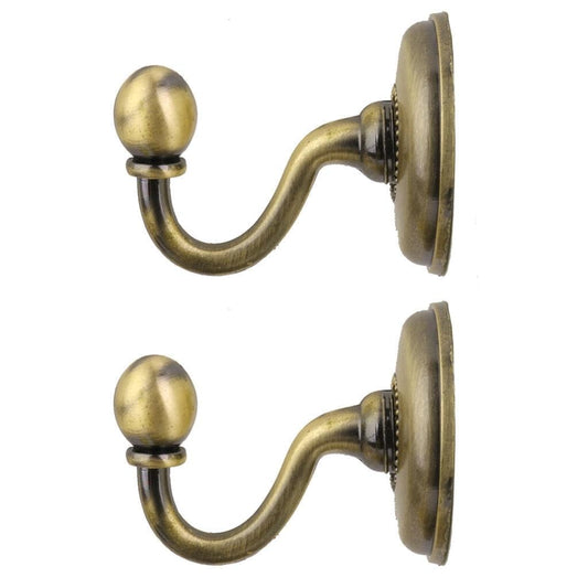 Set of 2 metal curtain holdback hooks, gold-tone wall plates with U-shaped arms