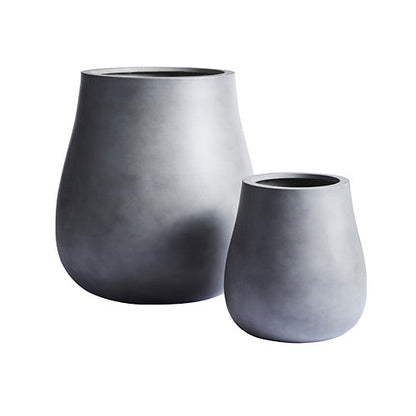 Waddle plant pots, two stacked charcoal planters with rounded sides and rims