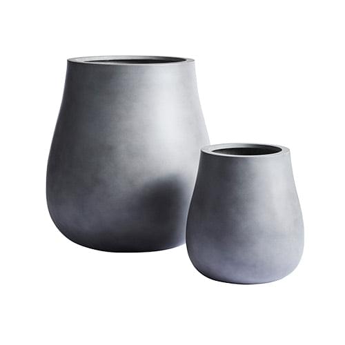 Waddle plant pots, two stacked charcoal planters with rounded sides and rims