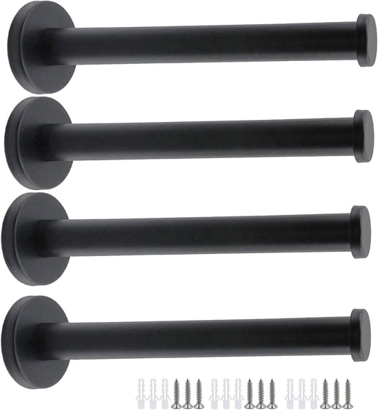 Set of 4 black wall coat hooks with round base and straight stainless-steel rod