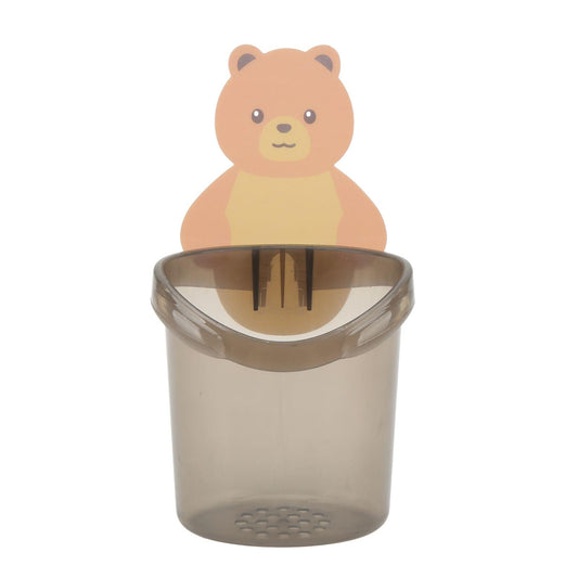 Wall-mounted bathroom toothbrush holder, smoke-gray cup with bear decoration