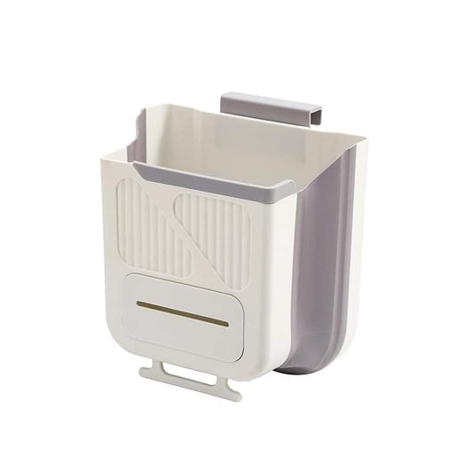 Wall-mounted cabinet door bin with handle, light grey/cream body and grey side panels