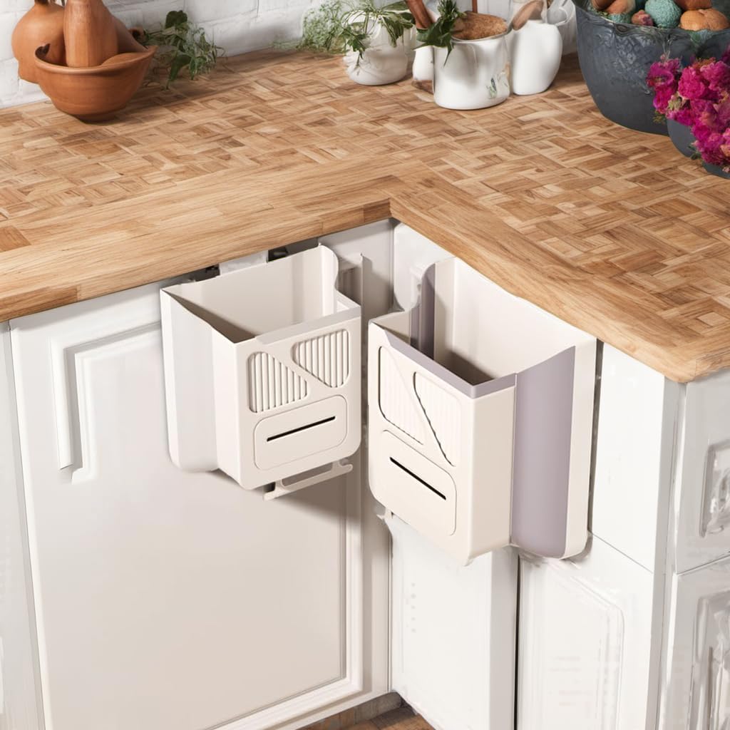 Wall-Mounted Foldable Kitchen Cabinet Door Bin 22x20x12cm 3-in-1 Space-Saving Grey