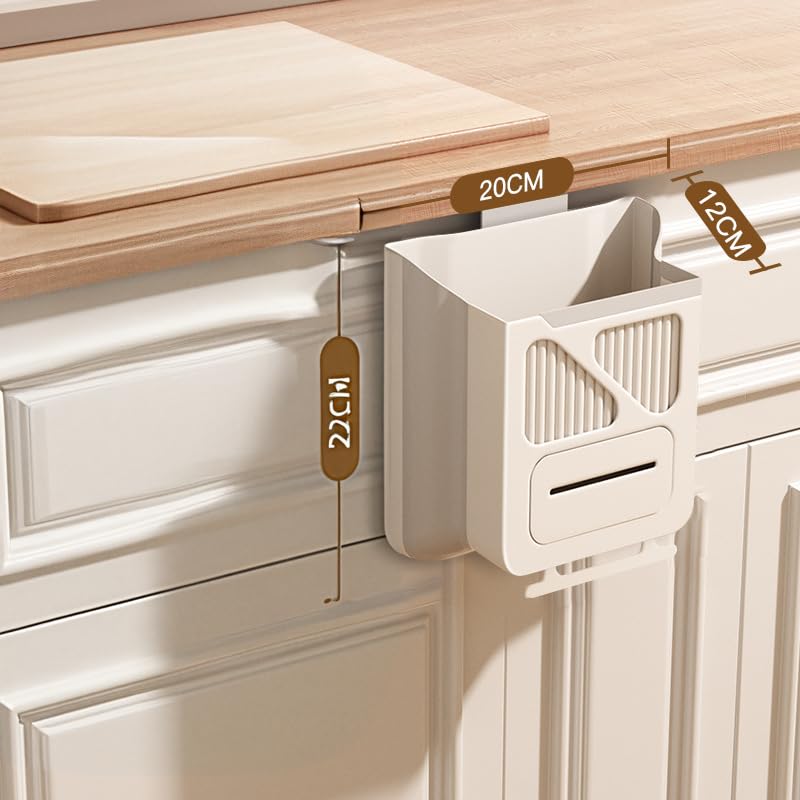 Wall-Mounted Foldable Kitchen Cabinet Door Bin 22x20x12cm 3-in-1 Space-Saving Grey