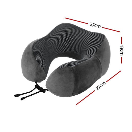 Wanderlite memory foam neck pillow grey close-up showing soft plush fabric and mesh panel detail