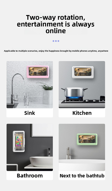 Waterproof Shower Phone Holder Wall Mount with Aromatherapy - 360° Rotating & Retractable Anti-Fog Case - Drill-Free Bathroom & Kitchen Mobile Stand - Purple