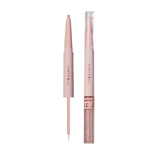 Dual-end under-eye pen with two capped shades, pale nude and shimmer rose-gold