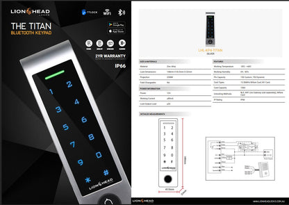 LIONHEAD TITAN Slim Bluetooth Keypad – Rugged IP66 Smart Access Control with BLE, Mifare & Wi-Fi Support | Model: LHL-KP4-TITAN