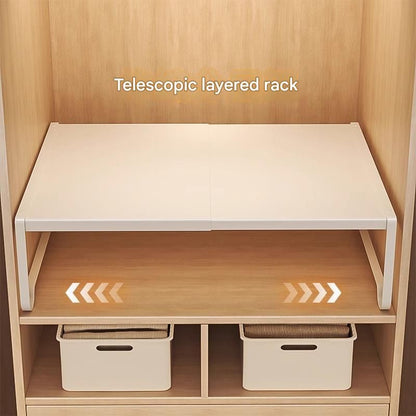 White Adjustable Closet Shelf Organizer, Expandable Wardrobe Divider Rack for Cabinet, Kitchen, and Entryway, Heavy-Duty Carbon Steel Storage Shelf, 27-38cm Length, 35cm Width, 22cm Height
