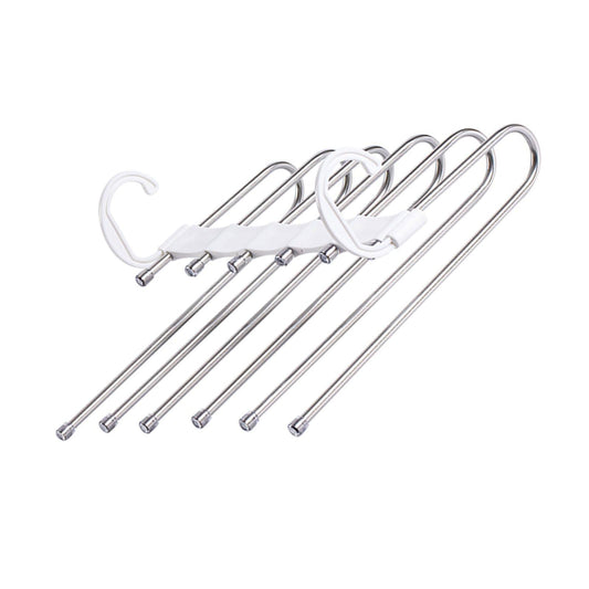 White foldable pants rack hanger with several parallel bars and arch-shaped hook loops
