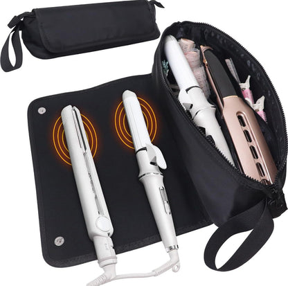 White Premium Insulated Roll-Up Travel Case for Hair Styling Tools & Blow Dryers with Muti-Pockets (18x5.5x5 Inch)