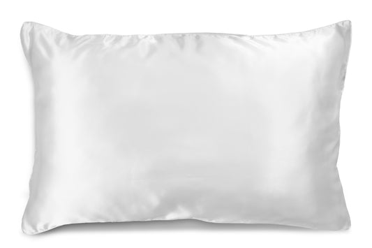 White silk pillowcase, rectangular with smooth surface and stitched edge