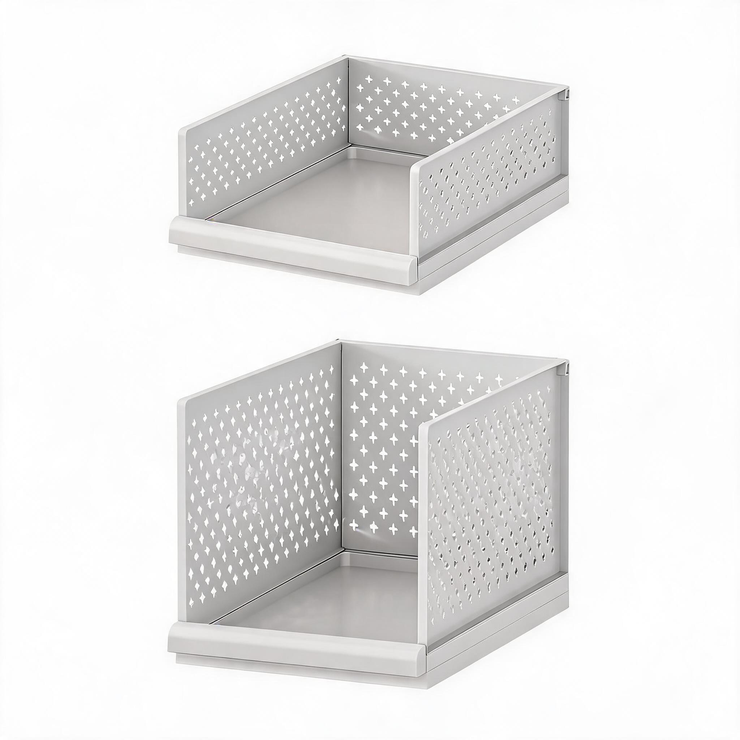 White Wardrobe Storage Organizers 2 Piece Set High & Low Pull-Out Drawer Style for Clothes