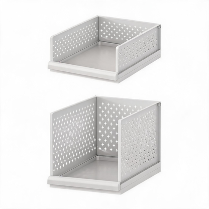 White Wardrobe Storage Organizers 2 Piece Set High & Low Pull-Out Drawer Style for Clothes