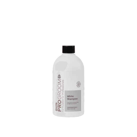ProGroom White Shampoo bottle, white plastic with black cap