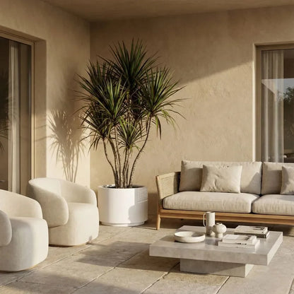 Indoor plant pot set with tall white planter and two smaller round pots