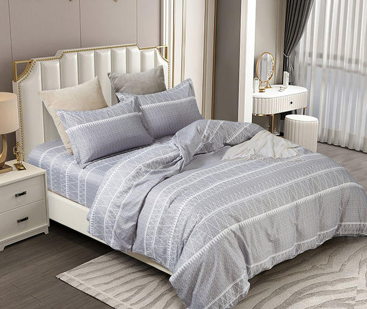 Super king duvet cover set in grey and white with geometric pattern, includes pillowcases
