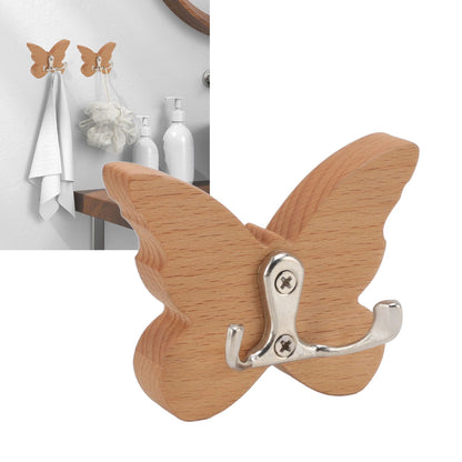 Wooden Butterfly Wall Hook Wood Wall Mounted Hanger for Coat Clothes Hat Towel