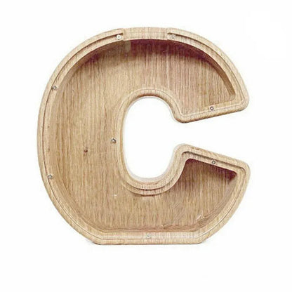 Wooden Piggy Bank Funny Letter or Guitar Coin Saving Money Box A–Z Gift Idea - C