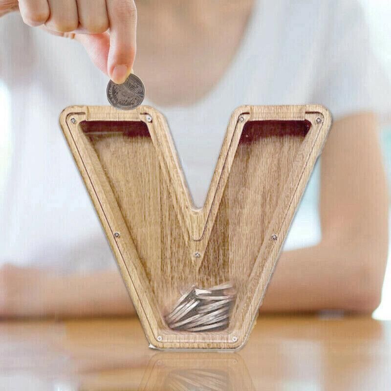 Wooden Piggy Bank Funny Letter or Guitar Coin Saving Money Box A–Z Gift Idea - G