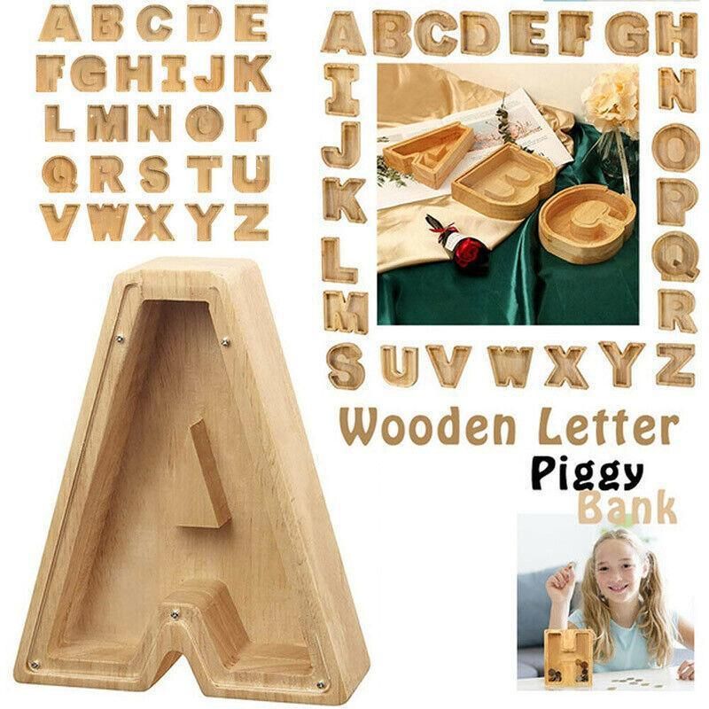 Wooden Piggy Bank Funny Letter or Guitar Coin Saving Money Box A–Z Gift Idea - G