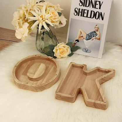 Wooden Piggy Bank Funny Letter or Guitar Coin Saving Money Box A–Z Gift Idea - G
