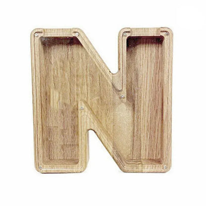 Wooden Piggy Bank Funny Letter or Guitar Coin Saving Money Box A–Z Gift Idea - N