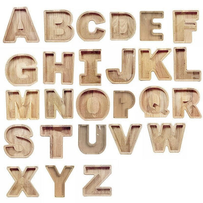 Wooden Piggy Bank Funny Letter or Guitar Coin Saving Money Box A–Z Gift Idea - P