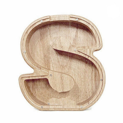 Wooden Piggy Bank Funny Letter or Guitar Coin Saving Money Box A–Z Gift Idea - S