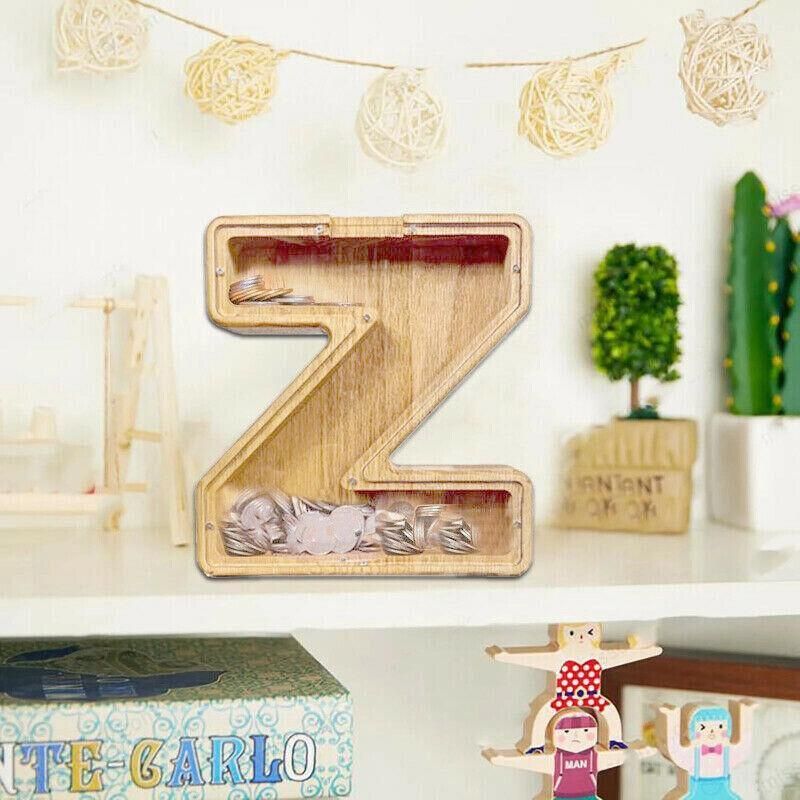 Wooden Piggy Bank Funny Letter or Guitar Coin Saving Money Box A–Z Gift Idea - U