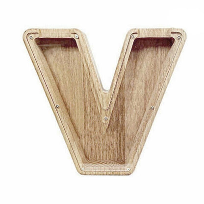 Wooden Piggy Bank Funny Letter or Guitar Coin Saving Money Box A–Z Gift Idea - V