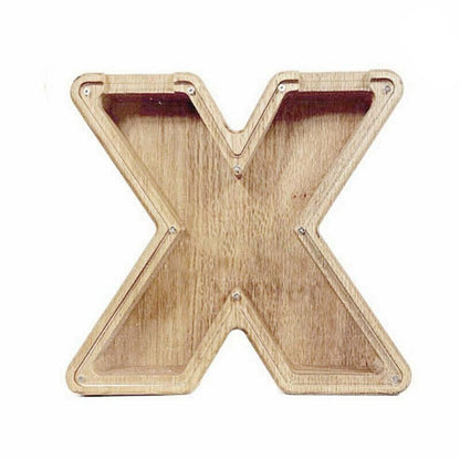 Wooden Piggy Bank Funny Letter or Guitar Coin Saving Money Box A–Z Gift Idea - X