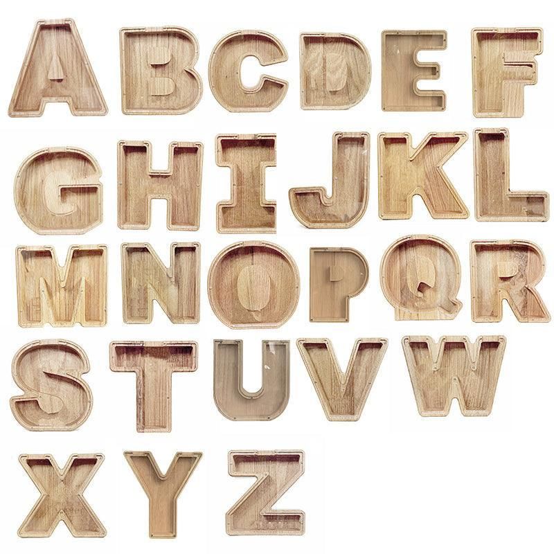 Wooden Piggy Bank Funny Letter or Guitar Coin Saving Money Box A–Z Gift Idea - X