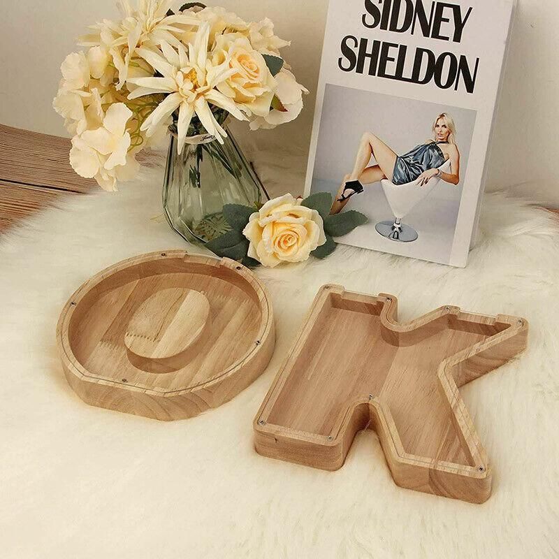 Wooden Piggy Bank Funny Letter or Guitar Coin Saving Money Box A–Z Gift Idea - X