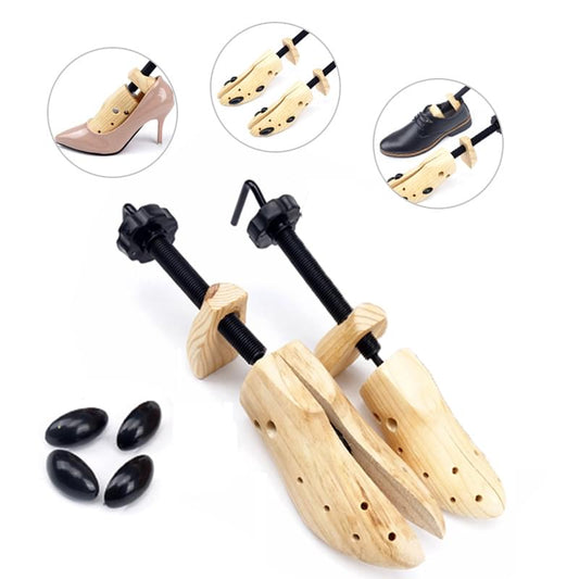 Wooden shoe stretcher 2 pack with black screw handles and molded inserts