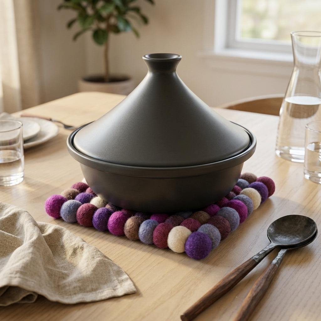 Plum Violet Purple Wool Felt Trivet Heat Mat – Handmade Pot Mat