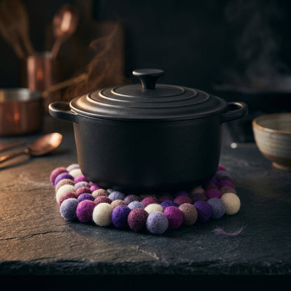 Plum Violet Purple Wool Felt Trivet Heat Mat – Handmade Pot Mat