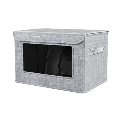 Visible Window Gray Linen Storage Box - Foldable & Durable