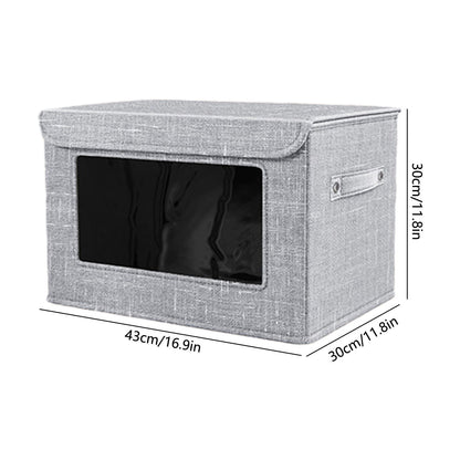 Visible Window Gray Linen Storage Box - Foldable & Durable