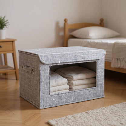 Visible Window Gray Linen Storage Box - Foldable & Durable